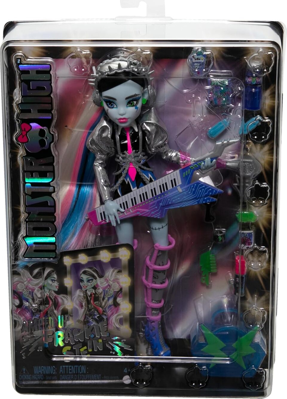 Monster High Doll Amped up Frankie Stein Rockstar with Instrument NIB